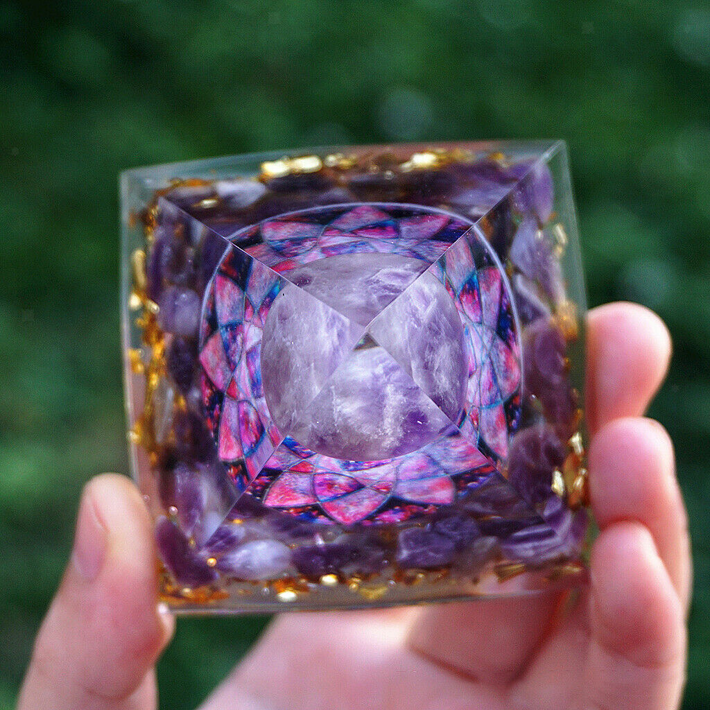 Amethyst Orgone Pyramid Crystal Office Quartz Decoration Heal Stone Ornament