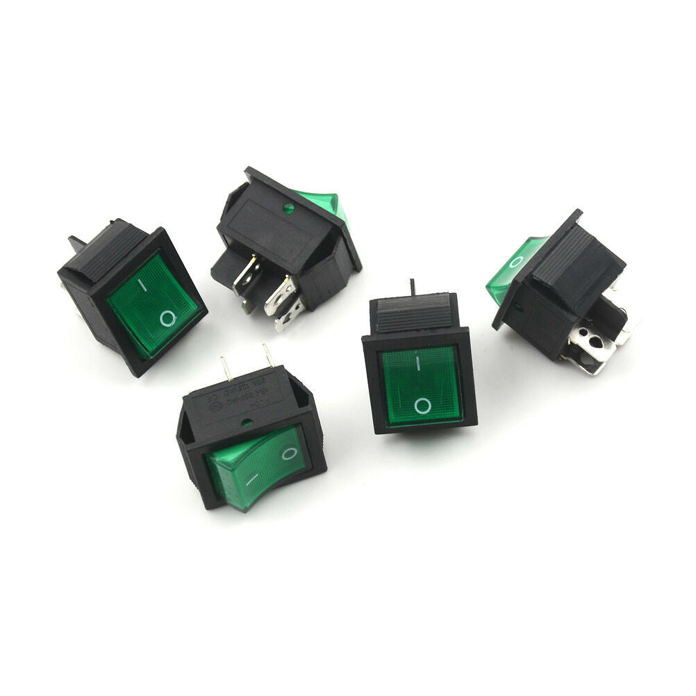 5PCS Green Lamp 4 Pin ON/OFF 2 Position DPST Rocker Switch 16A/250V KCD4-.l8