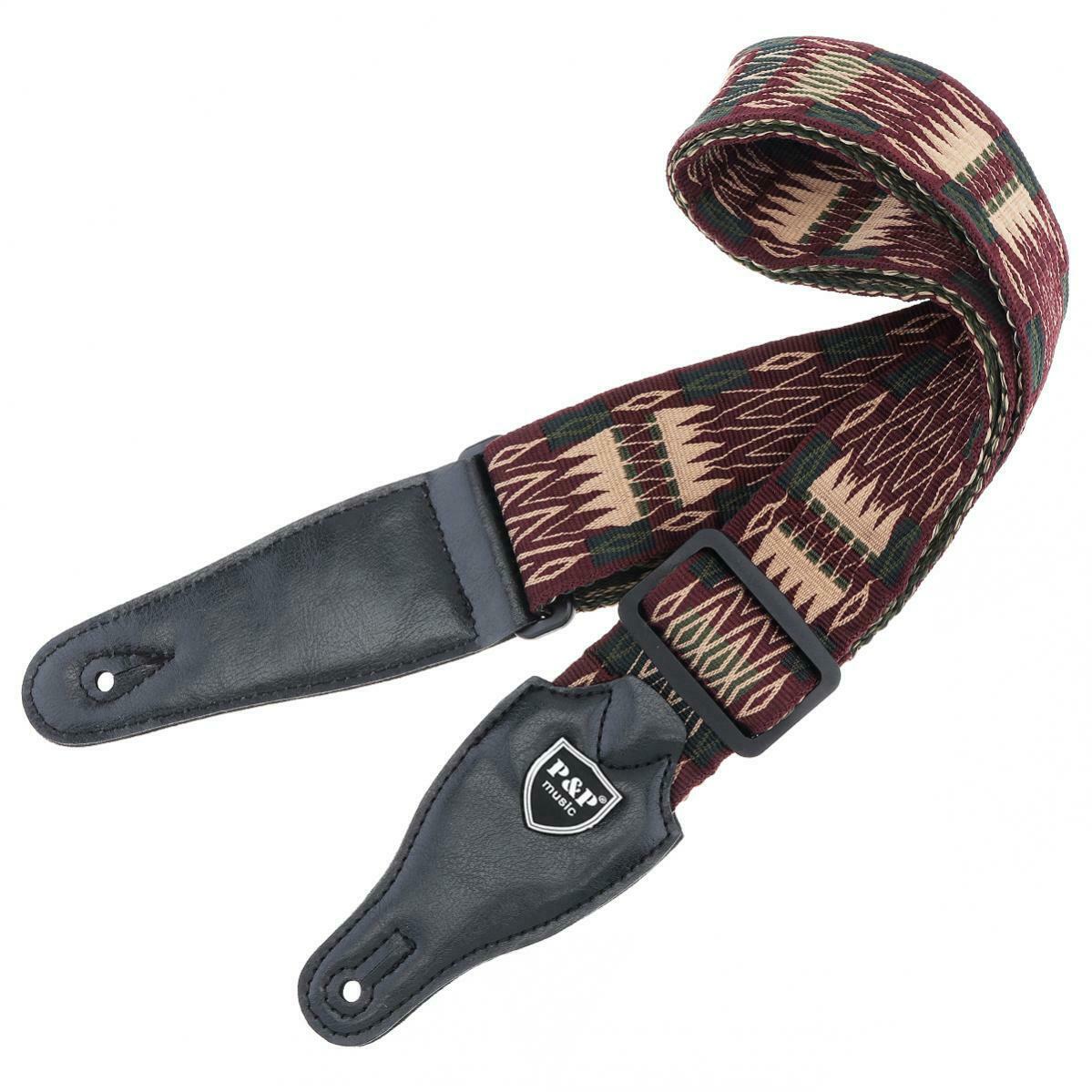 Guitar Strap PU Leather Head Pure Cotton National Style for Acoustic Guitar Bass