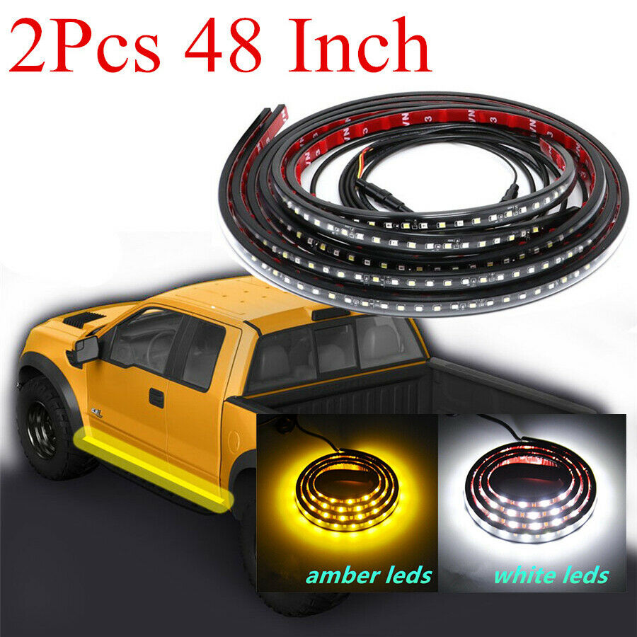 2pcs 48" Car Running Board Side Step LED Light White/Amber Turn Signal DRL Strip