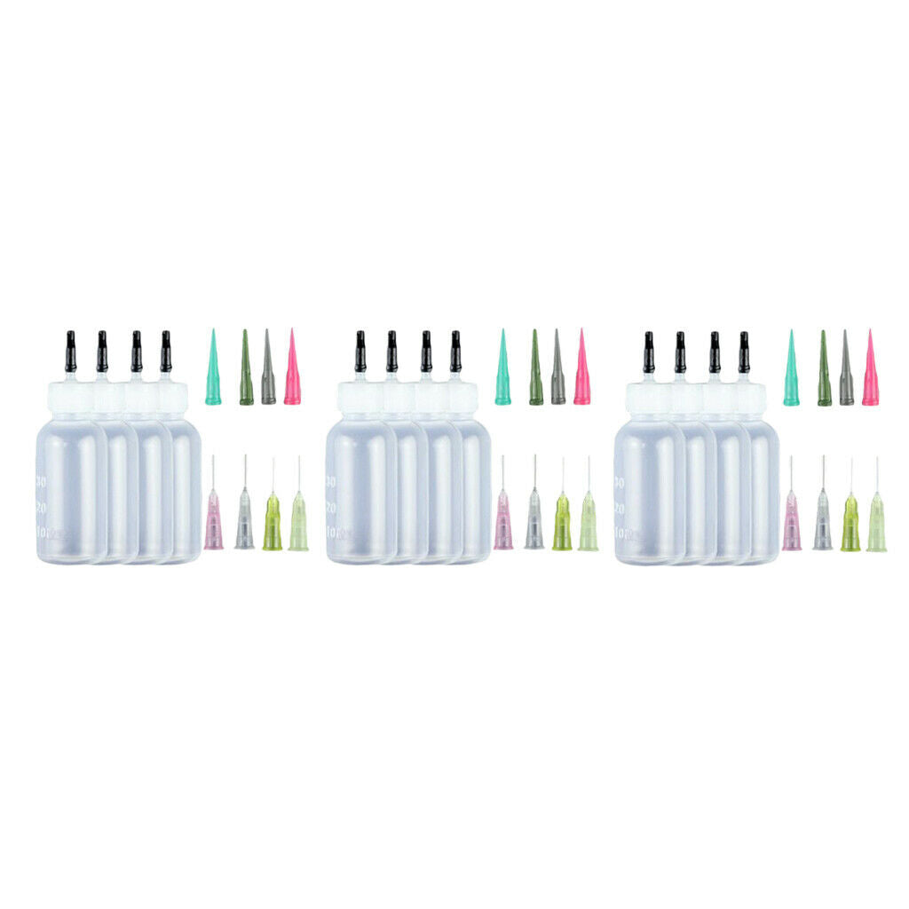 30ml Ink Syringe Bottles w/ Paint Lubricant Liquid Needle Tips Sealing Caps