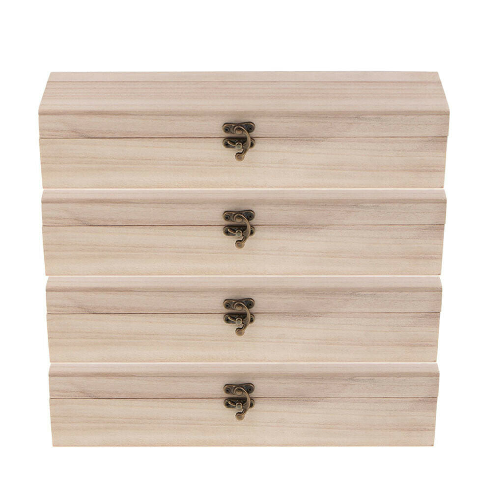 4Pc Unfinished Unpainted Wooden Storage Box Case Organizer Jewelry Box with Lock