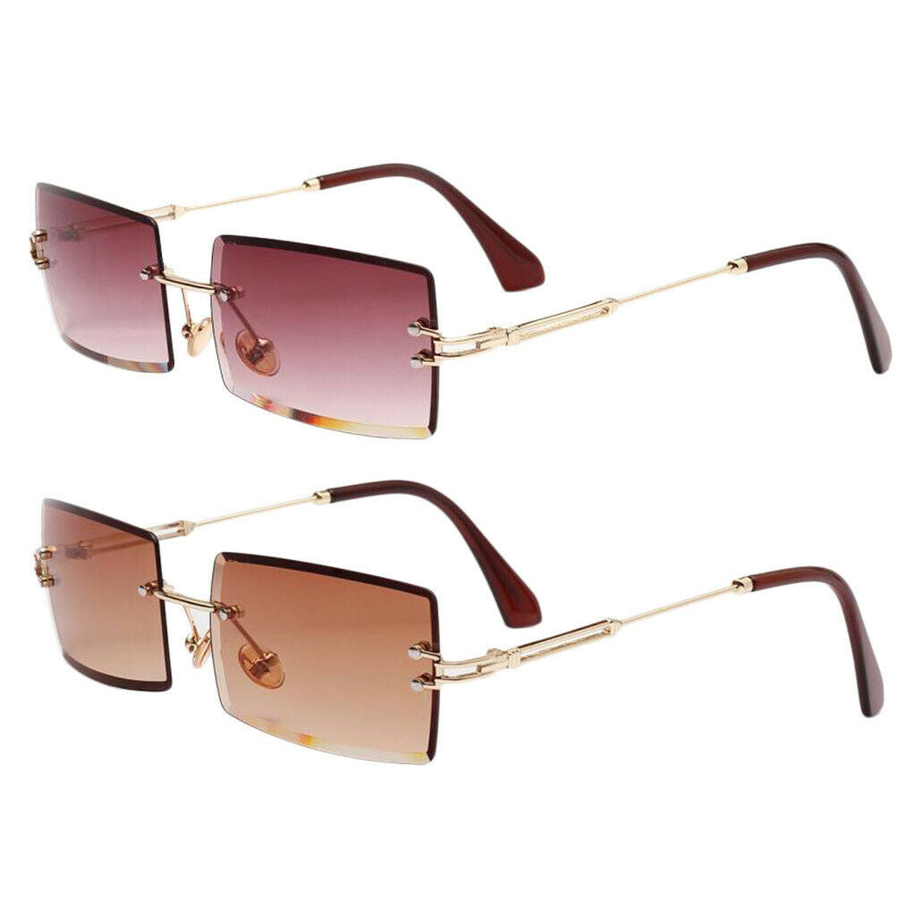 2 Pcs Ladies Rectangle Cut Sunglasses Classic Designer Tinted Lens Eyewear