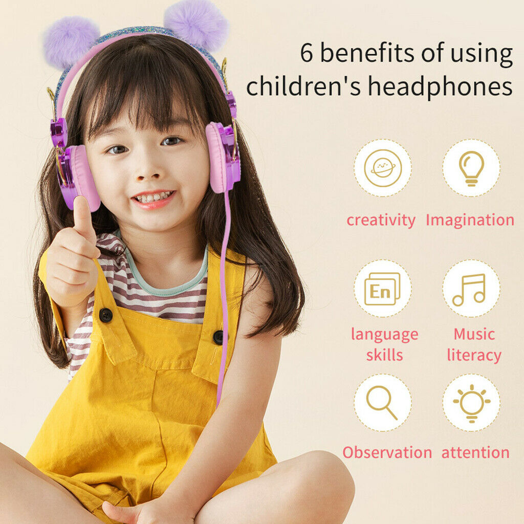 Lovely Cartoon Glitter Bear Ear Kids Stereo Headphone for Girls Children