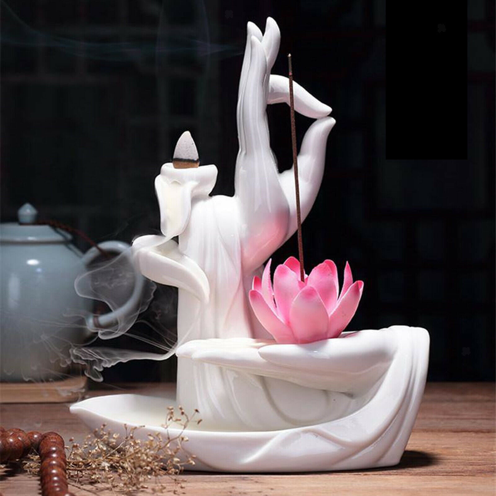 Ancient Chinese Style Lotus Incense Burner Holder Waterfall Backflow Decor