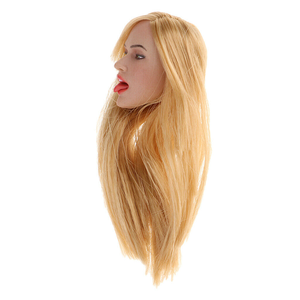 1/6 Female Carved Head Sculpture Blond Hair for 12inch Kumik CY CG Girl Body