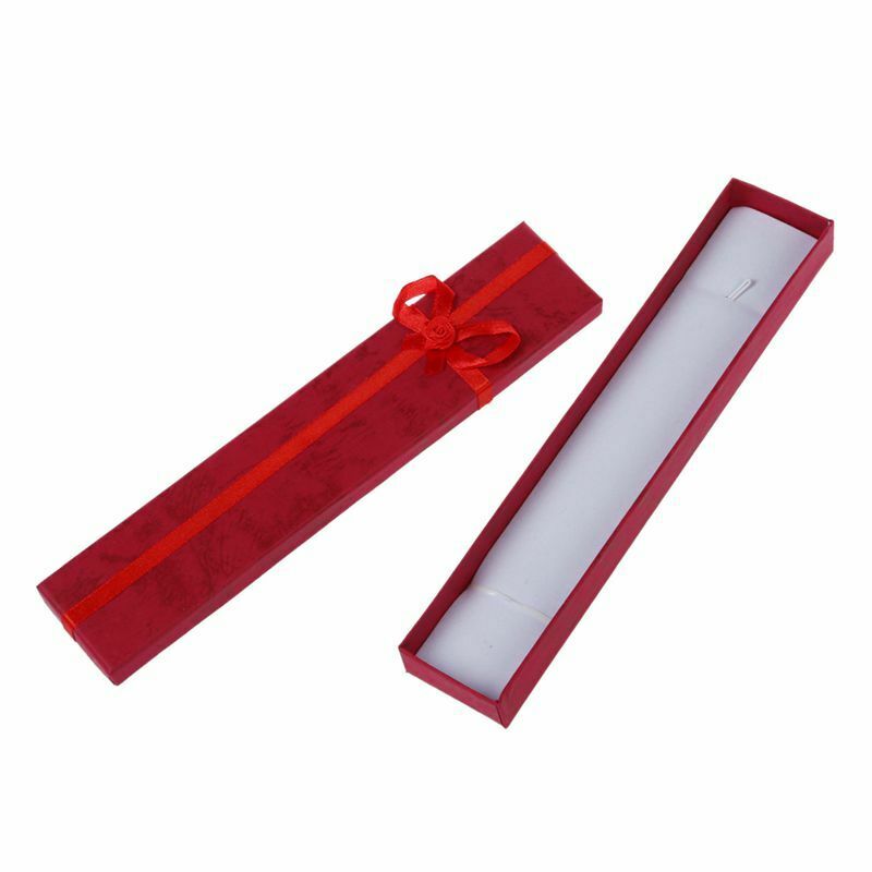 Dark Red Rectangular Jewellery Necklace Case Cardboard Gift Holder Box Z5P3