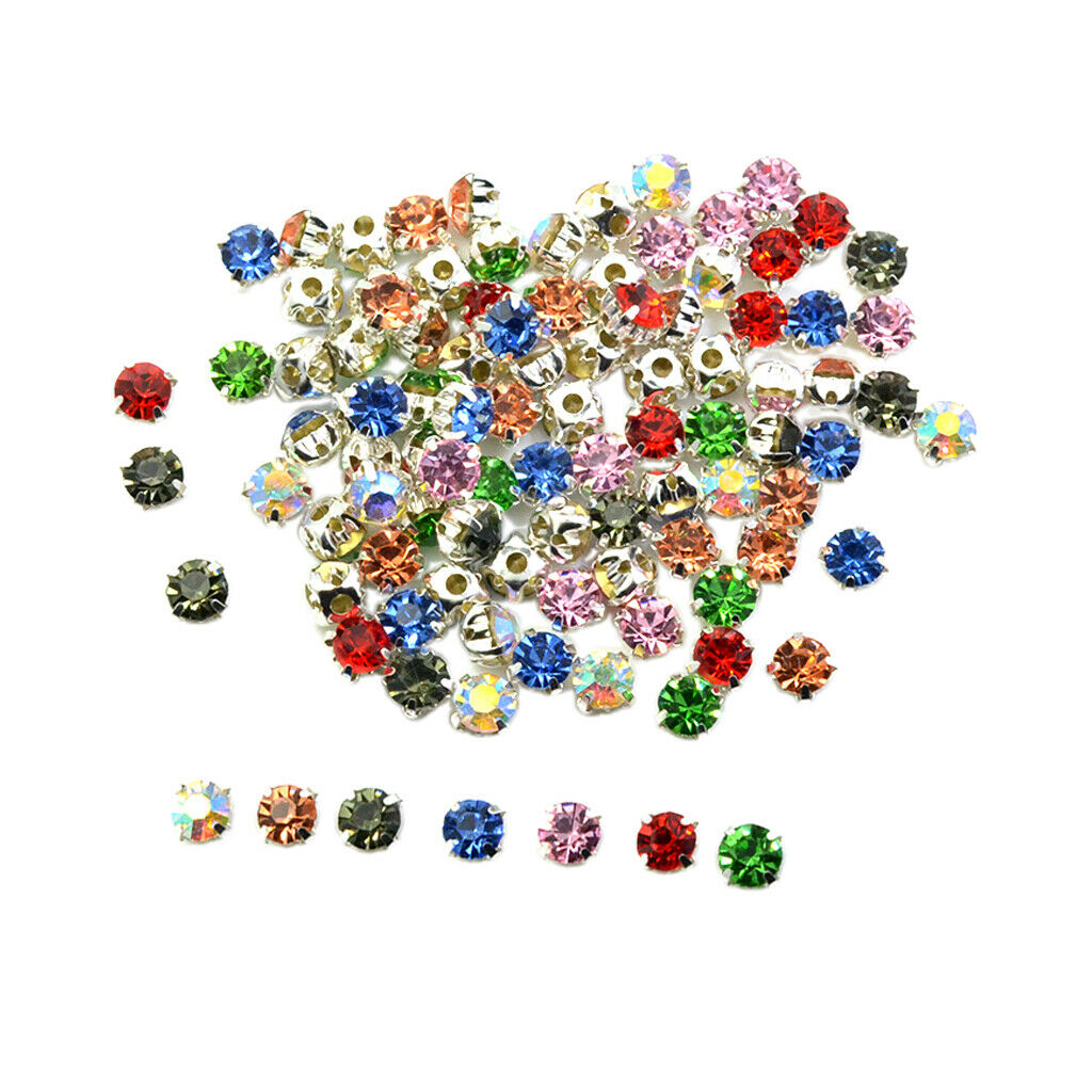 100x Lot Diamante Claw Sew On Rhinestones Embellishments for DIY Crafts 6mm