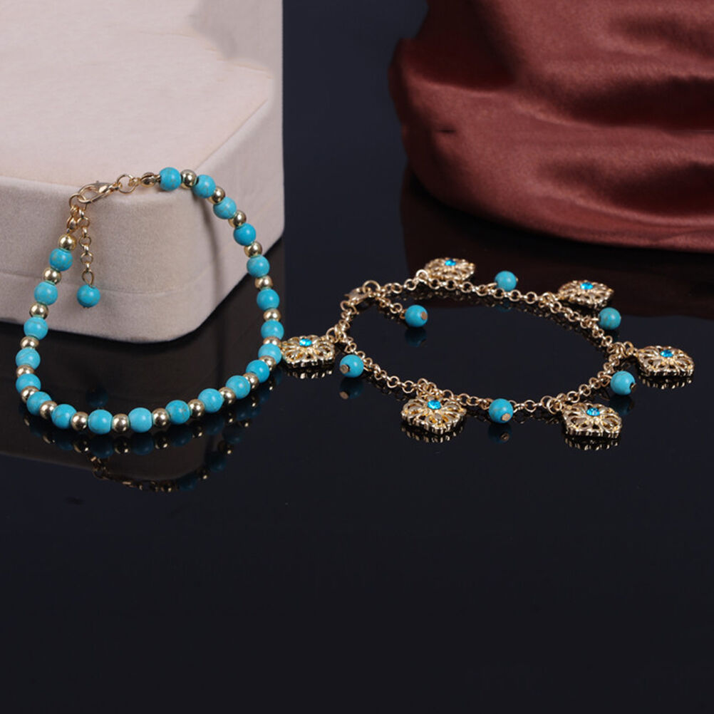 Punk Boho Turquoise Beads Anklets Tassels Bracelet Womens Foot Chain Ankl F TH