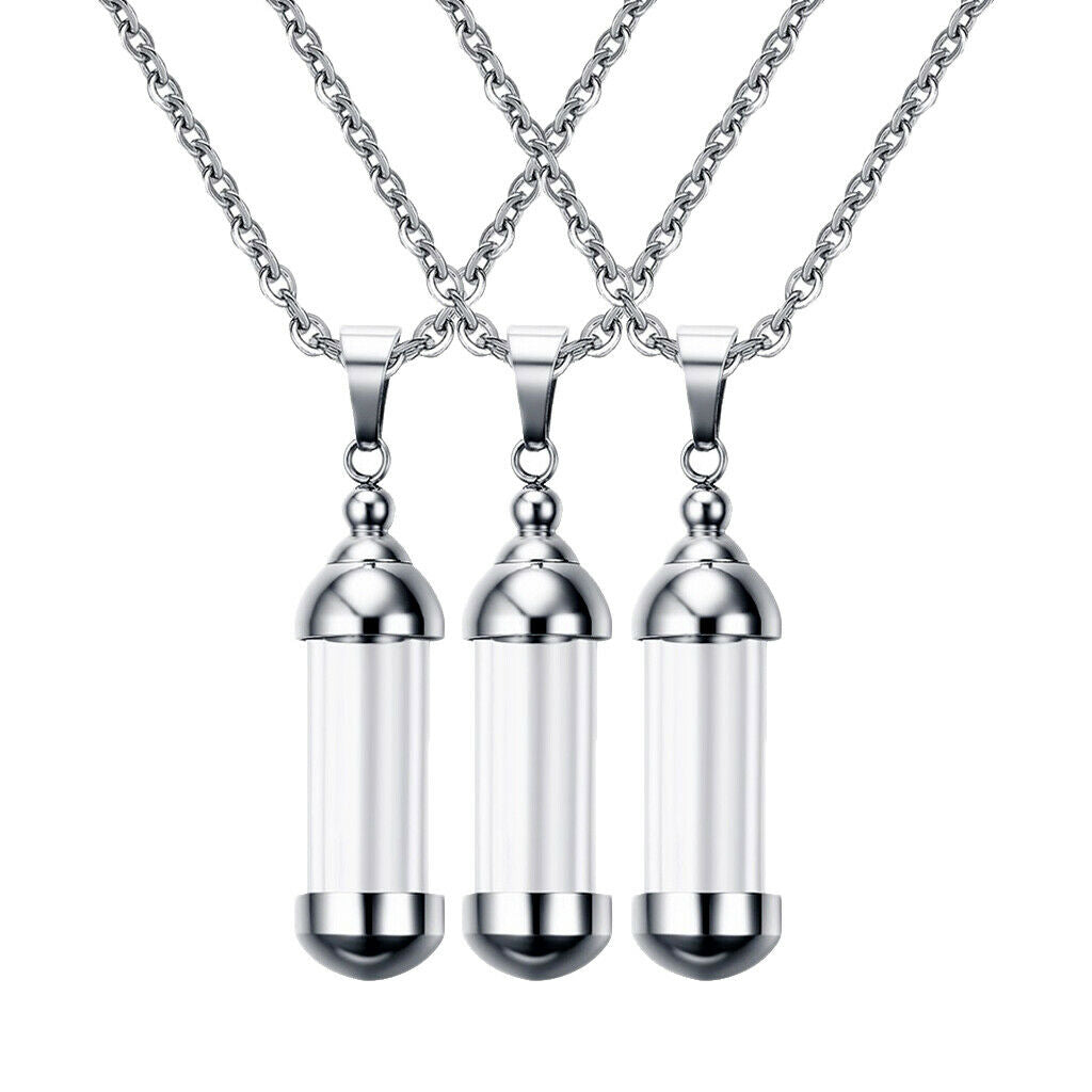 3Pcs Screw   Clear Glass Container Tube Urn Memorial Pendant Necklace Gift for