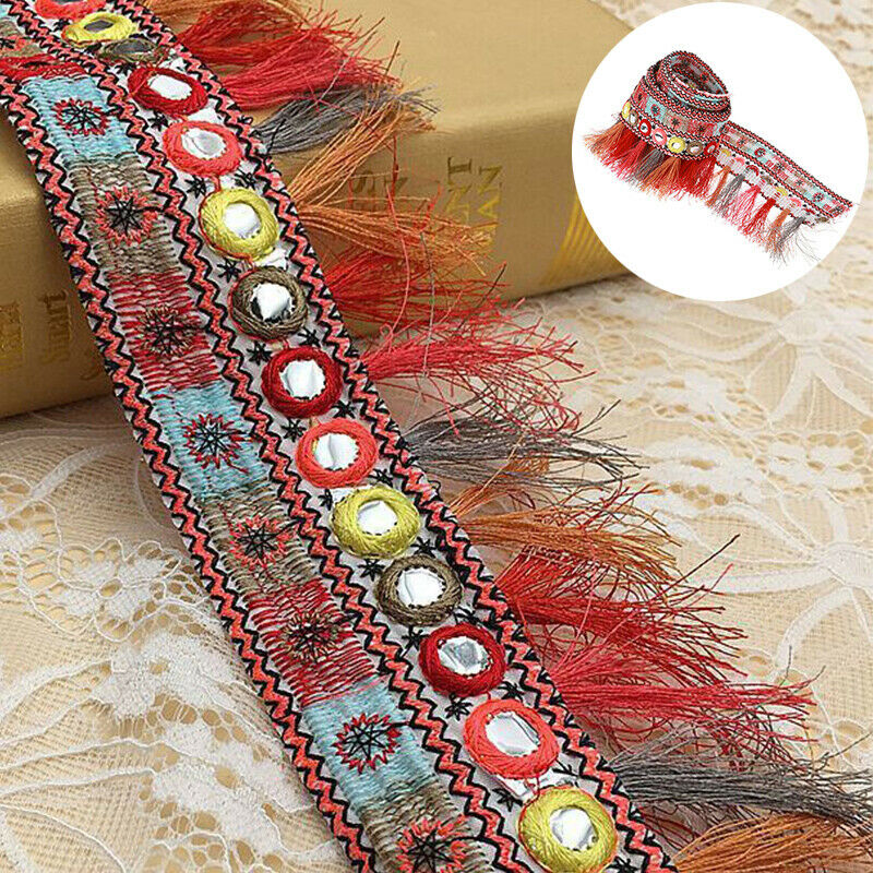 Ribbon  Fringe Tassel Ethnic Jacquard Trim Supplies Red DIY Craft 1 Yard