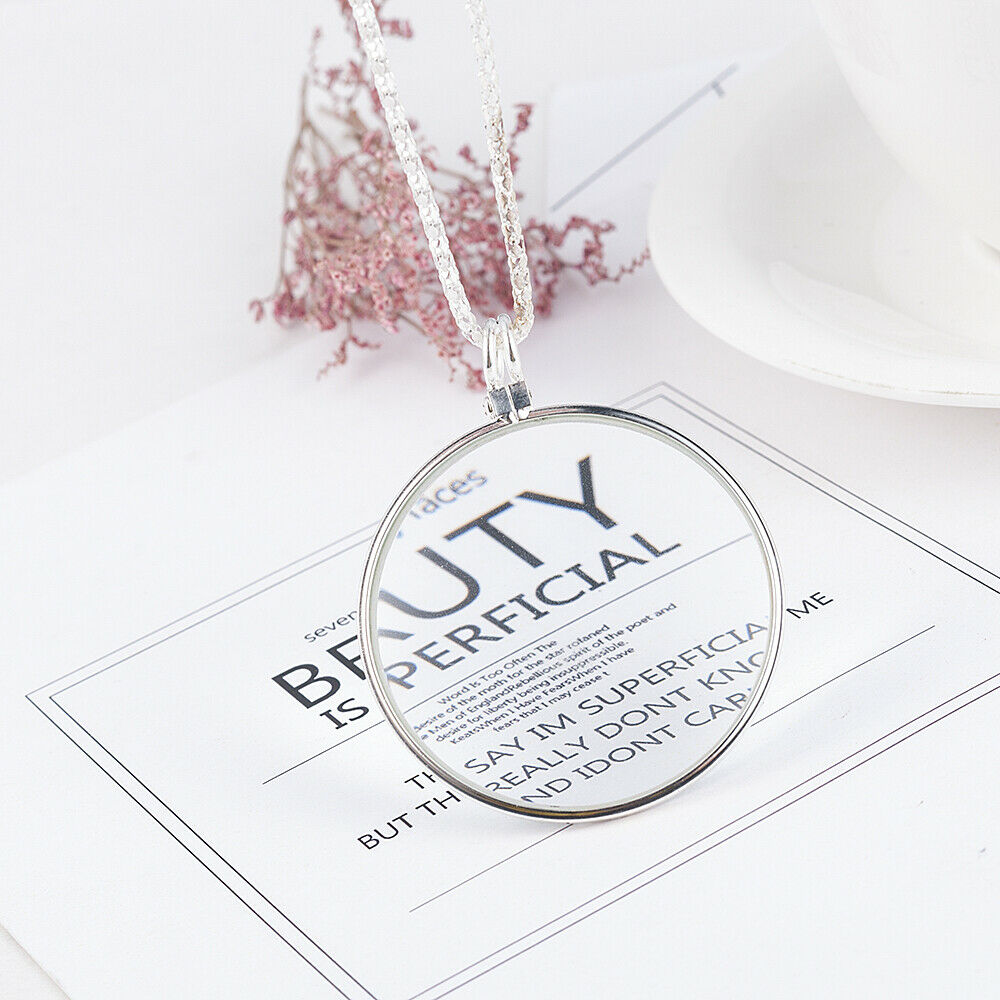 5X Magnifier Round Reading Magnifying Glass Lens Pendant Long Chain Necklace USA