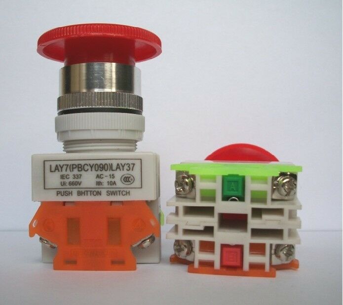 5PCS 10A CNC Red Rotary Emergency Stop Mushroom Pushbutton Switch Freeship