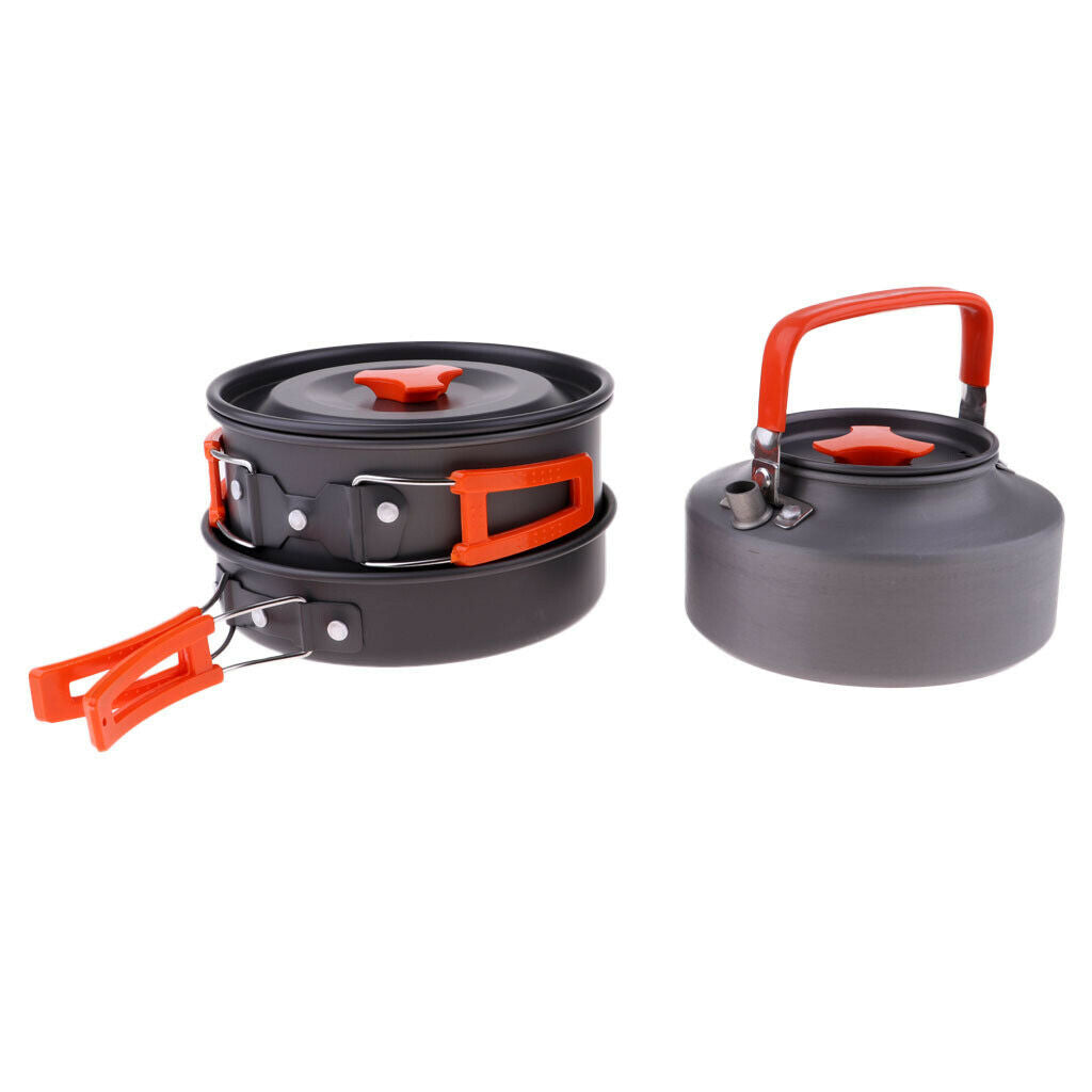 Folding Non Stick Pot Fry Pan Kettle Camping Cook Cooking Cookware Set