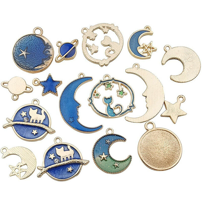 8PC Cute Moon/Star/Planet Enamel Charm Pendant for DIY Earrings/Bracelet .l8