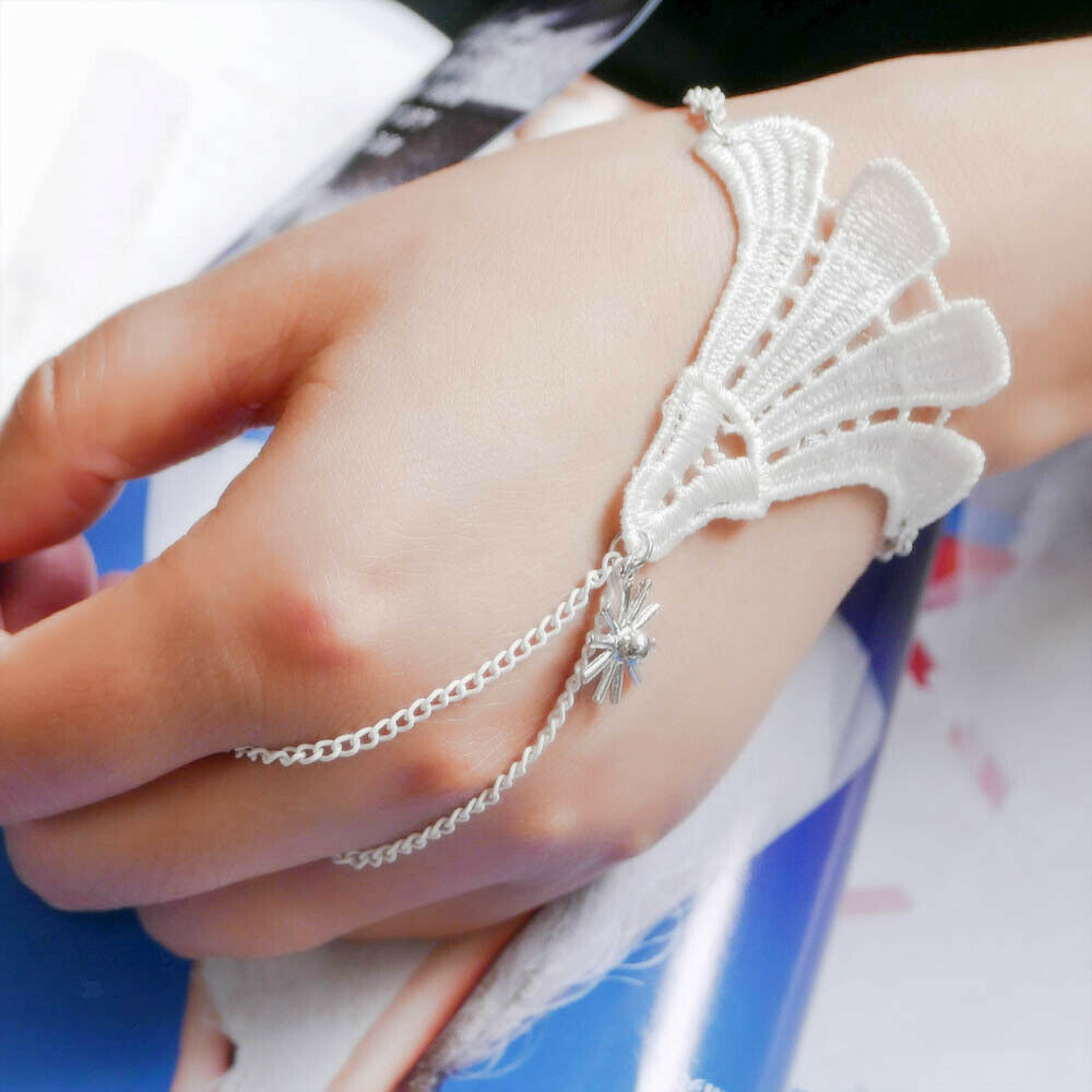 Retro Jewelry Gothic Lolita Bangle White Lace Flower Bracelet Chain Ring