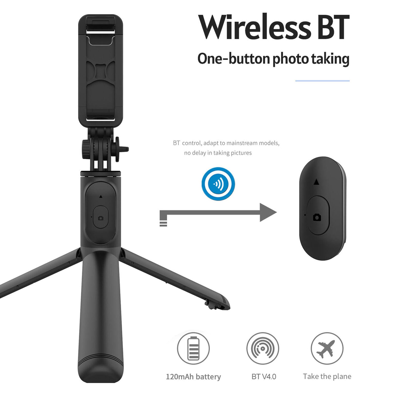 Extendable Wireless Selfie Stick Shutter w/ Remote Control Tripod Phone
