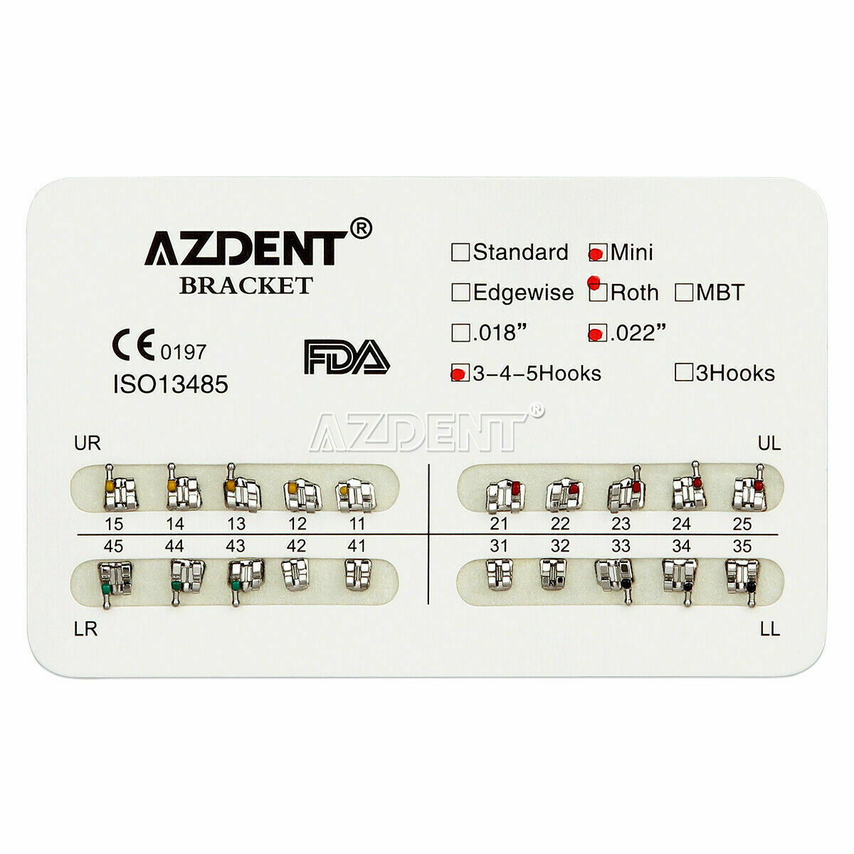 50 X AZDENT Dental Orthodontic Brackets Braces Mini Roth 0.22 Slot Hooks 3-4-5
