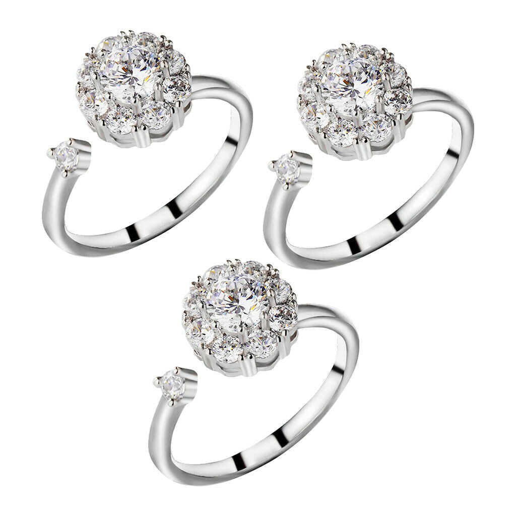 3x Women's Rotating Engagement Wedding Cubic Zirconia Ring Open Anti Anxiety