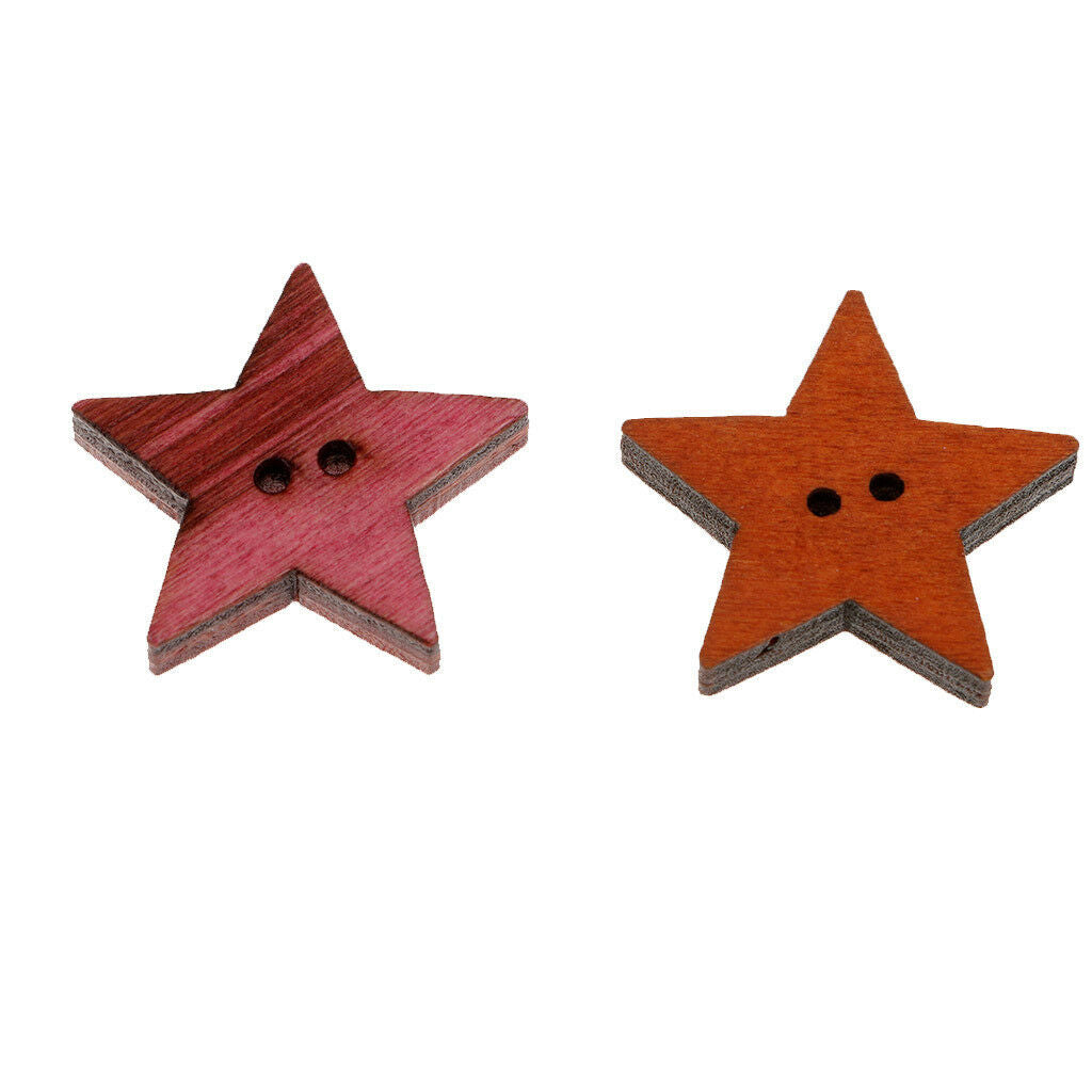 50pcs 2 Holes Mix Star Shape Wooden Craft Wood Sewing Buttons Decor Clothing