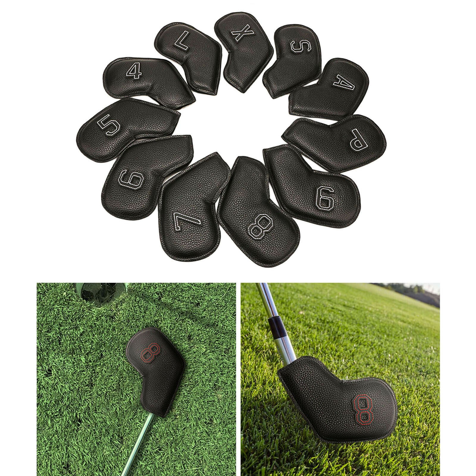 11x Waterproof PU Golf Club Iron Cover Women Men Headcover White Letter