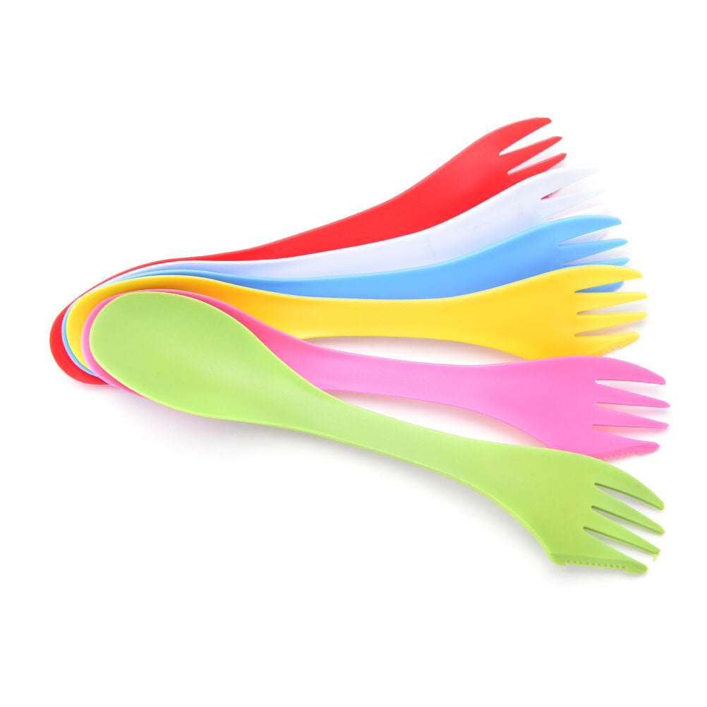 6x Multifunction Camping Hiking Utensils Spork Combo Travel Gadget Spoon Fork Lt