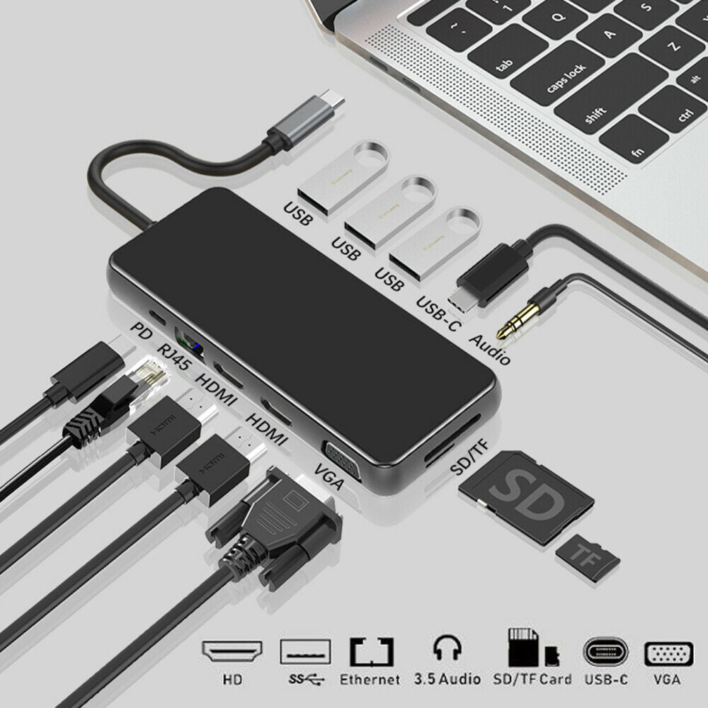 USB C Laptop Docking Station USB 3.0 HDMI VGA RJ45 PD HUB For Laptop Macbook LIN
