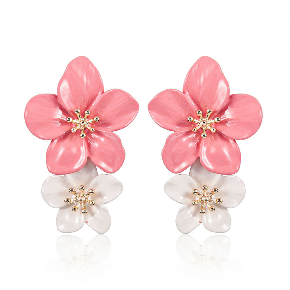 Lovely Women Geometric Flower Earrings Crystal Ear Drop Dangle Stud Jewelry Gift