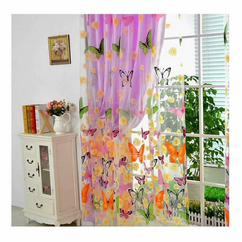 New Butterfly Print Sheer Curtain Panel Window Balcony Tulle Room Divider