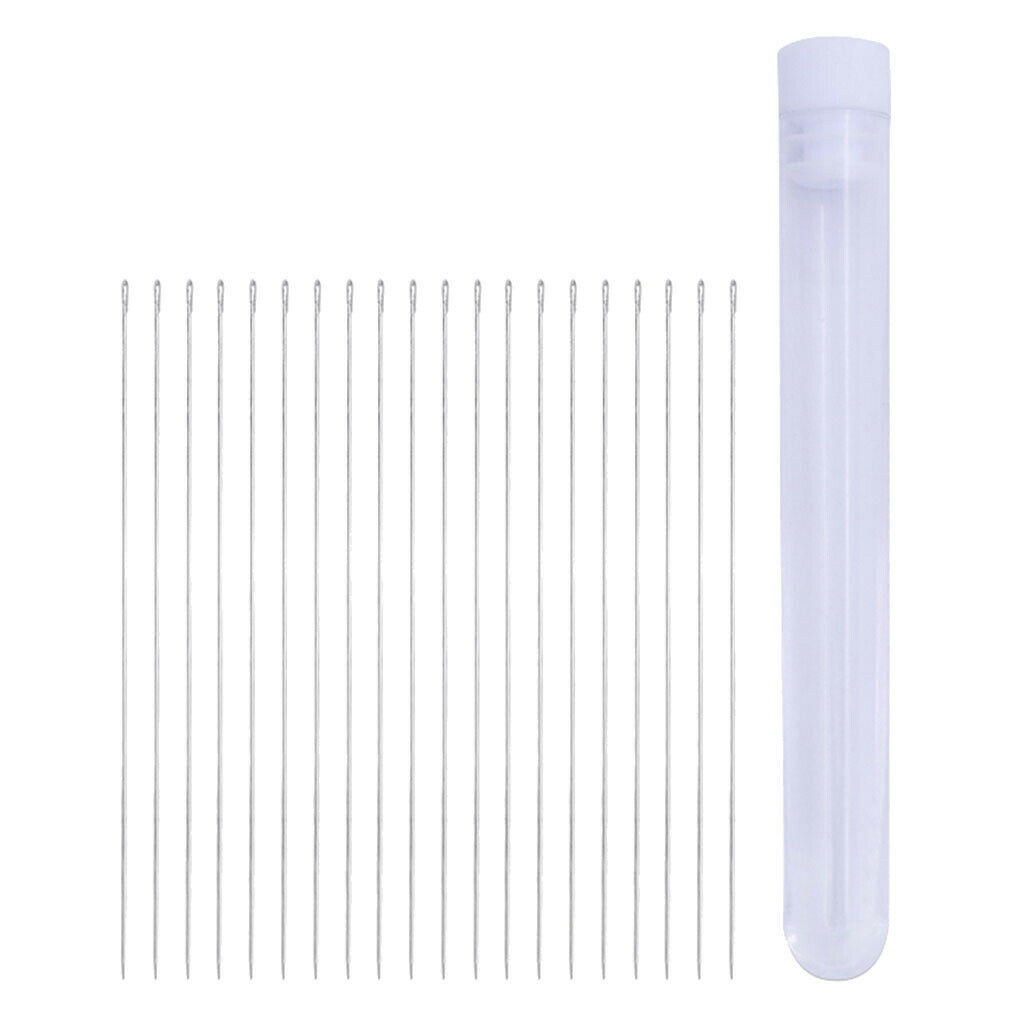 20Pcs Stainless Steel Beading Needles Jewelry Threading Hand Tools W/ Bottle