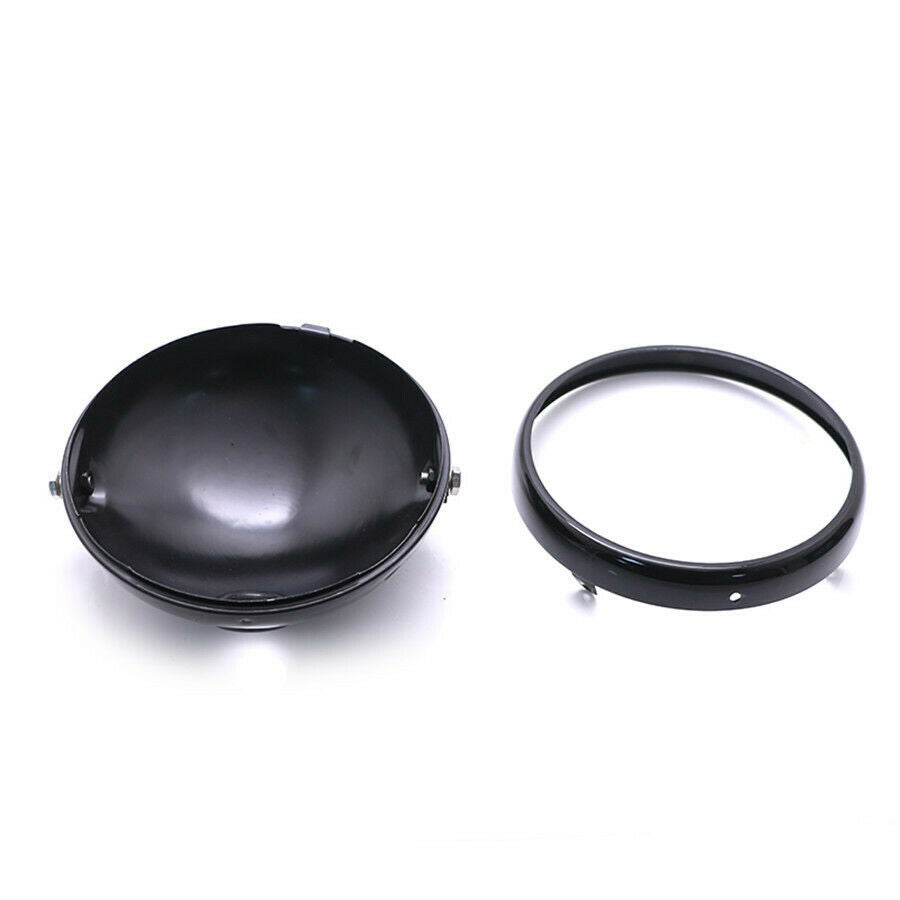 7"  Aluminum  Black Headlight Shell Bucket Housing + Fork Ear For Motorcycle