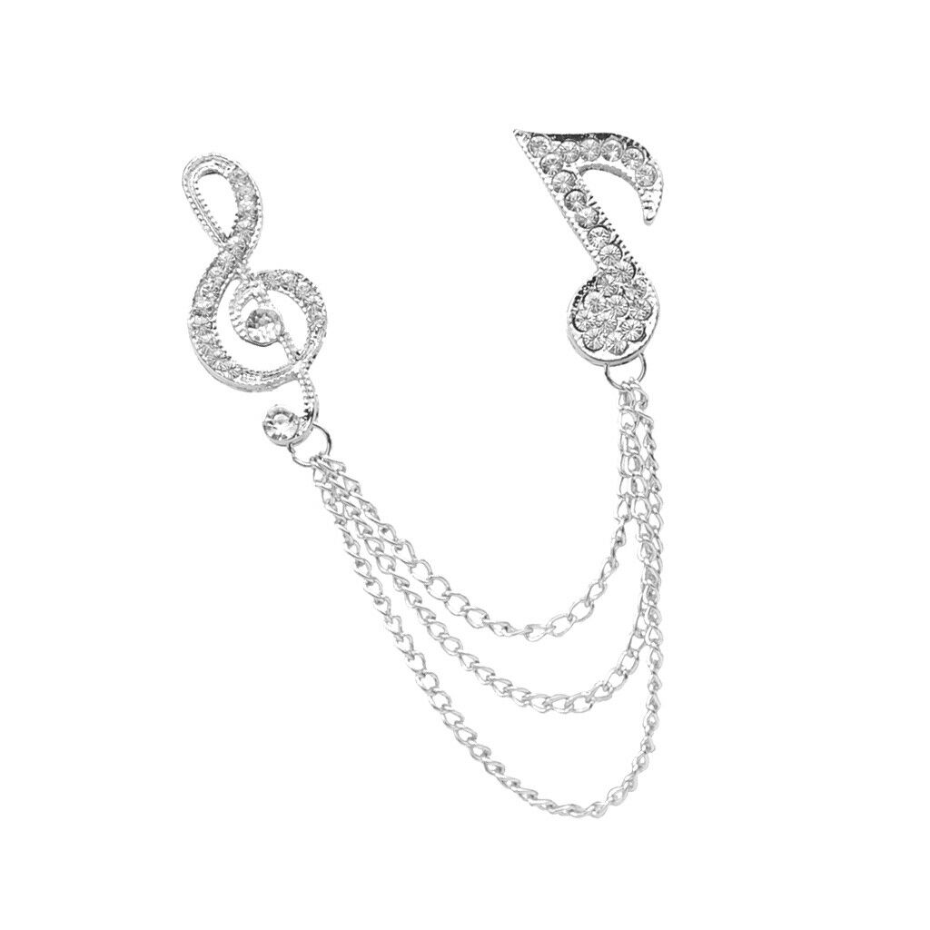 Crystal Rhinestone Music Symbol Lapel Pin Suit Corsage Tassel Chian Brooch
