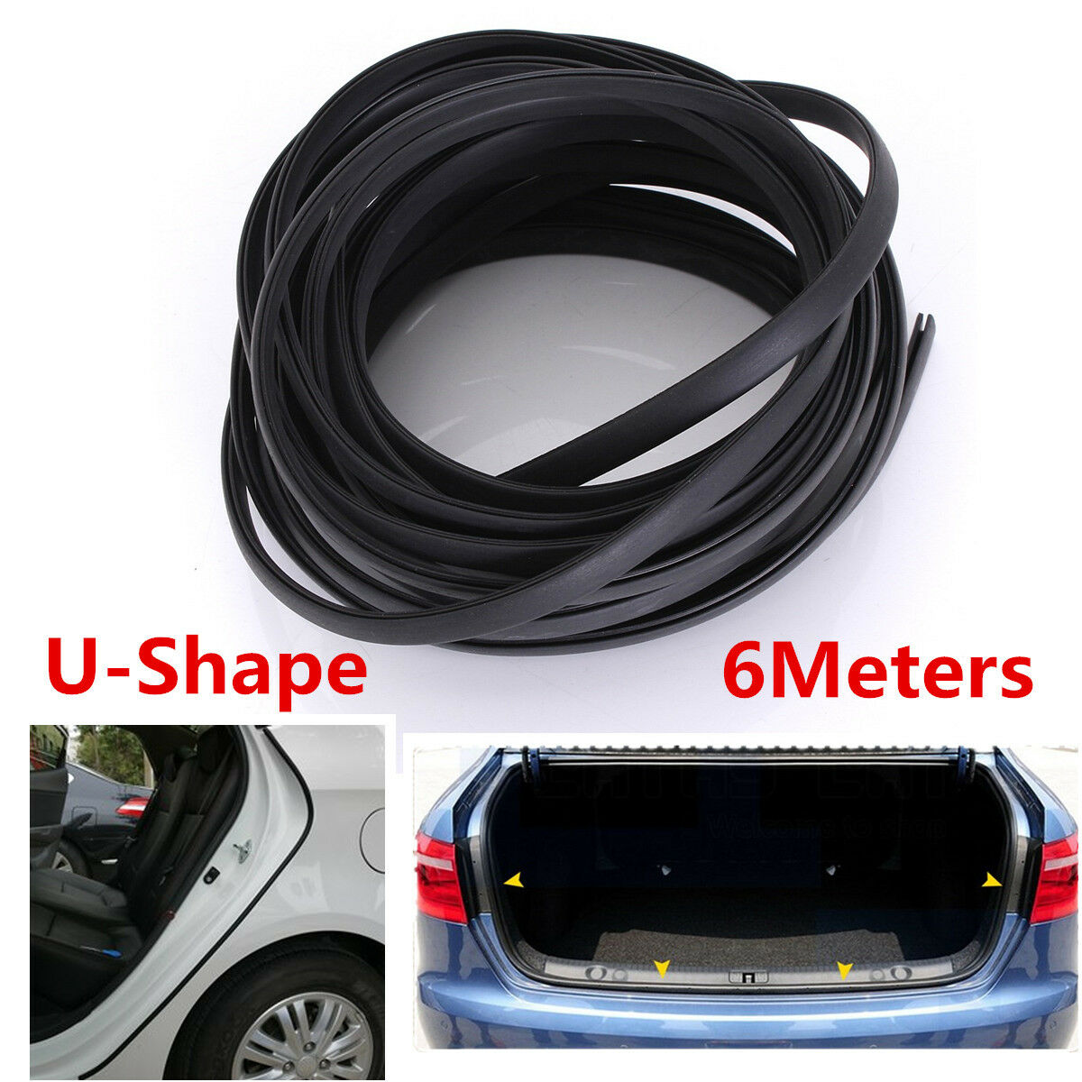 Black 6M Car Door Moulding Trim Rubber Strip Guard Edge Scratch Protector Cover
