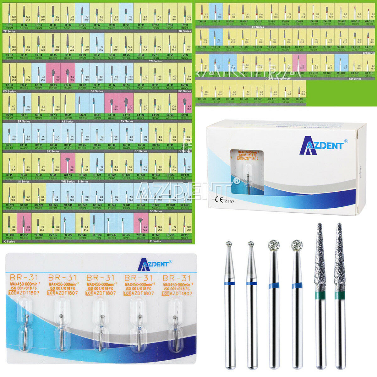 300 Packs Dental Diamond Tooth Drill Burs 150 Types for High Speed Handpiece