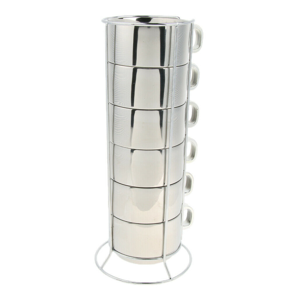 6pcs Stainless Steel Double Insulated Coffee Mug Water Tea Cup with Holder A