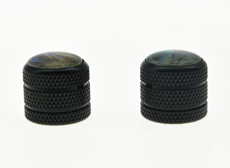2x Black Push on Fit Tele Telecaster Abalone Top Guitar Dome Knobs or Bass Knob