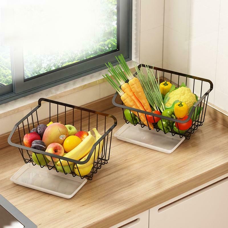 Kitchen Wall Hanging Storage Basket Fruit Vegetable Spice Rack with Drain Shelf