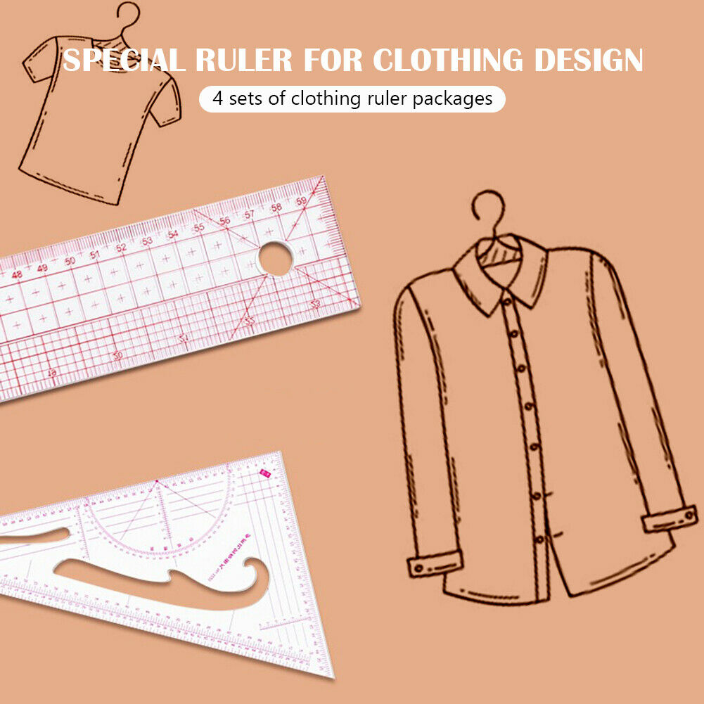 4pcs Tailor Measuring Ruler Yardstick Sleeve Sewing Clothes Drawing Ruler @