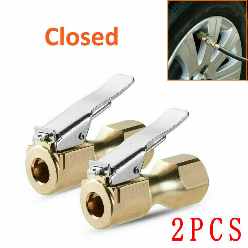 2X Air Chuck Heavy Duty Open Flow Lock On -Tire Chuck + Clip for Inflator Gauge