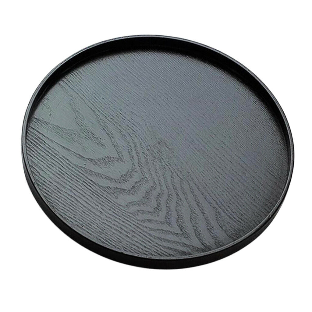 Serving Tray Wood Breakfast Dish Plate Platter Home Server Black 33cm