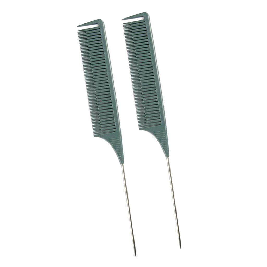 2Pcs Sectioning Weaving Highlighting Foiling Hair Comb for Salon Brush Gray