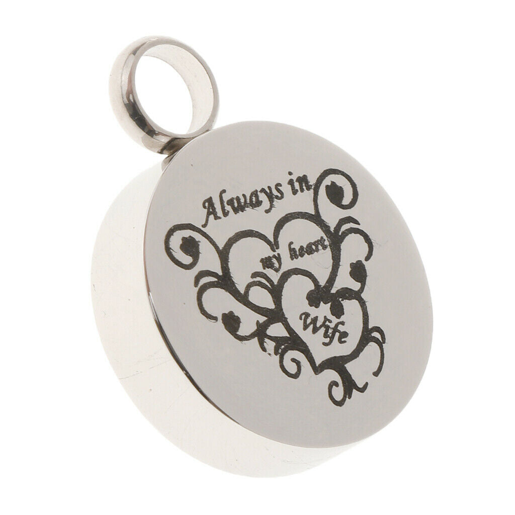 Stainless Steel Round Memorial Keepsake Always in My Heart Pendant Wife