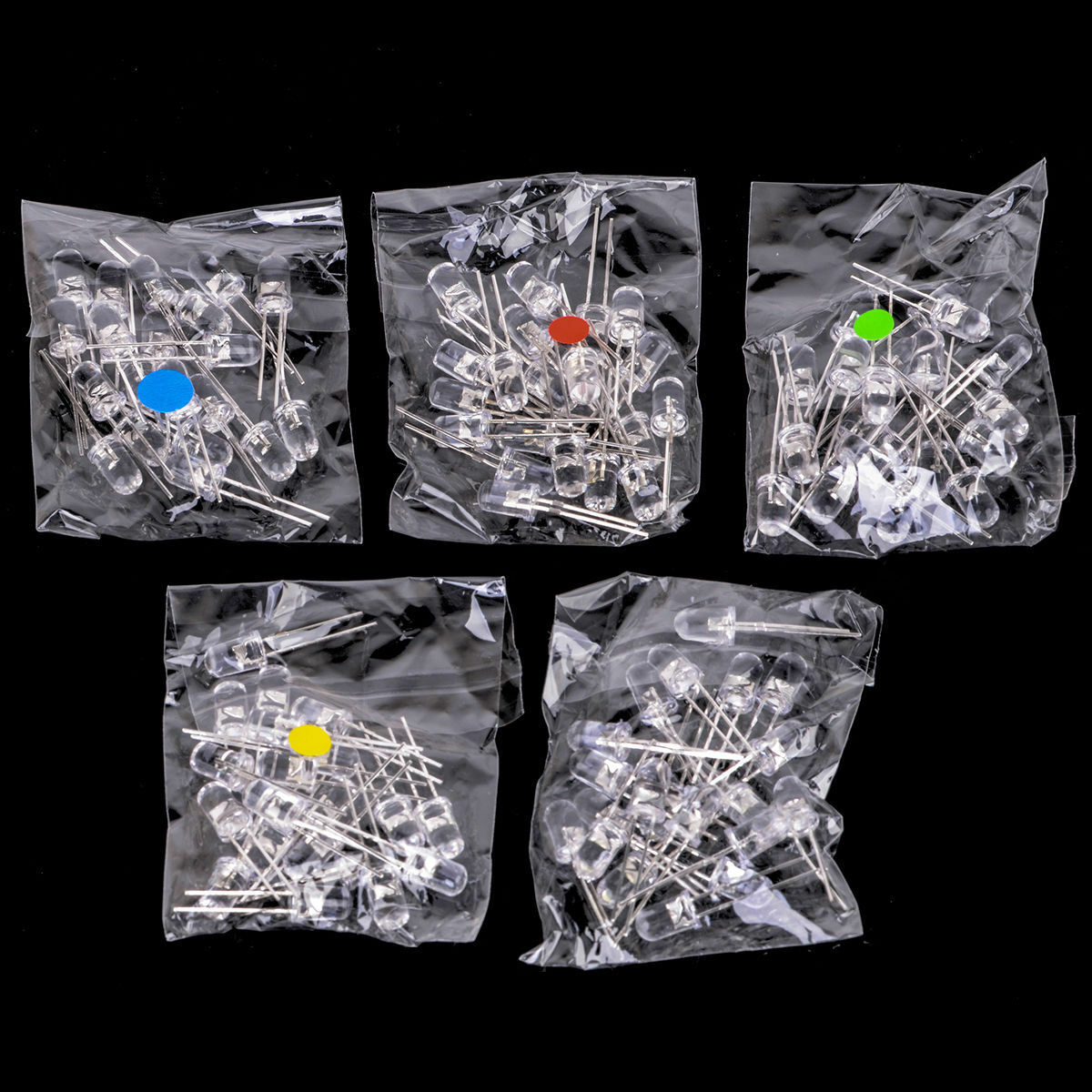 100pcs 5MM Red/Green/Blue/Yellow/White Round Water Clear LED Light Diodes Kit