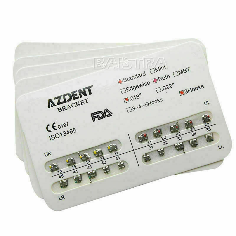 40 X Roth 018 Hooks 3 Dental Brackets Braces Standard Orthodontic Metal AZDENT
