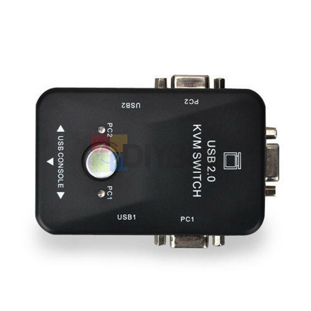 2 Port USB 2.0 VGA SVGA KVM Switch Box For Sharing Monitor Keyboard Mouse