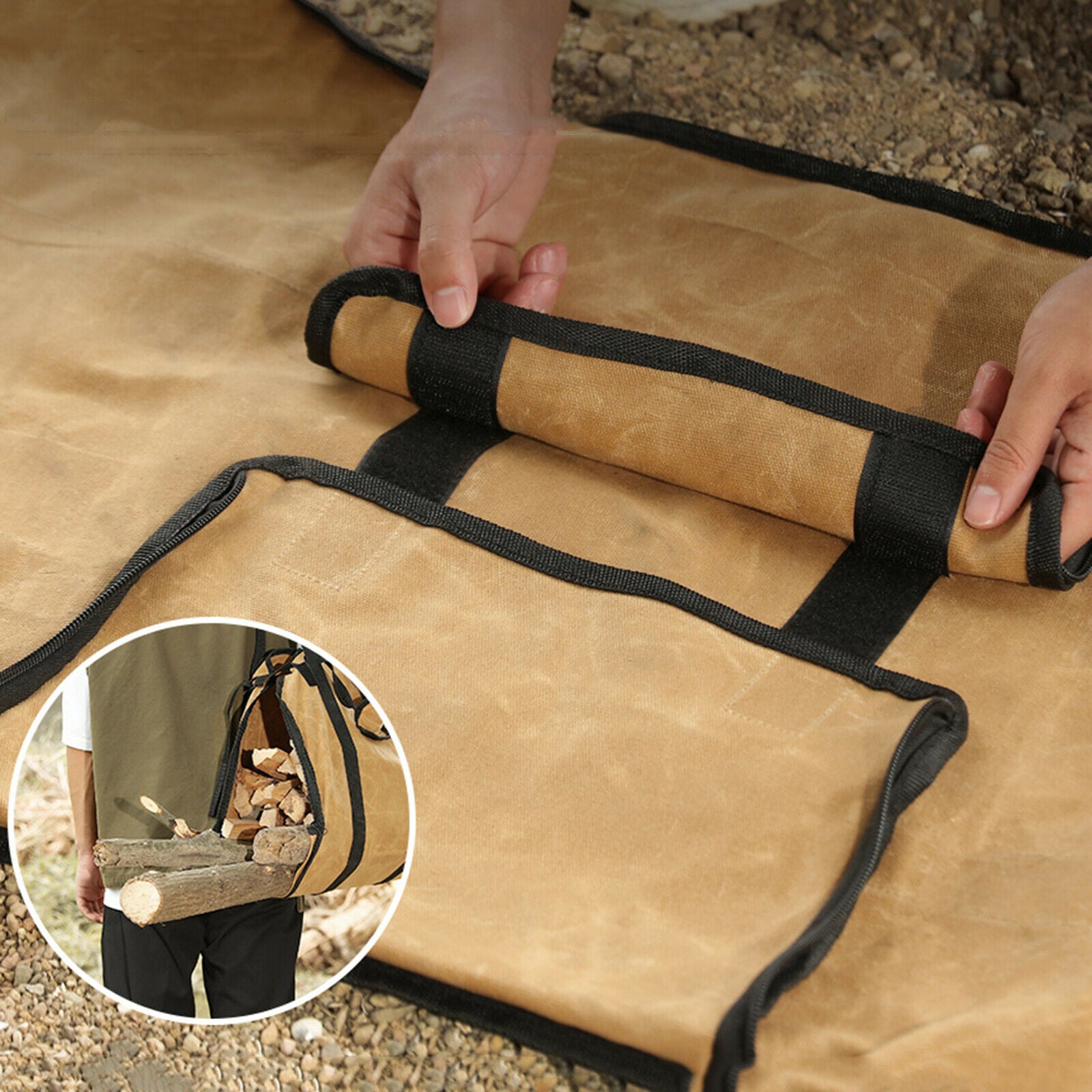 Large Durable Firewood Bag Log Carrier Tote Rack Wood Fireplace Stove Tool