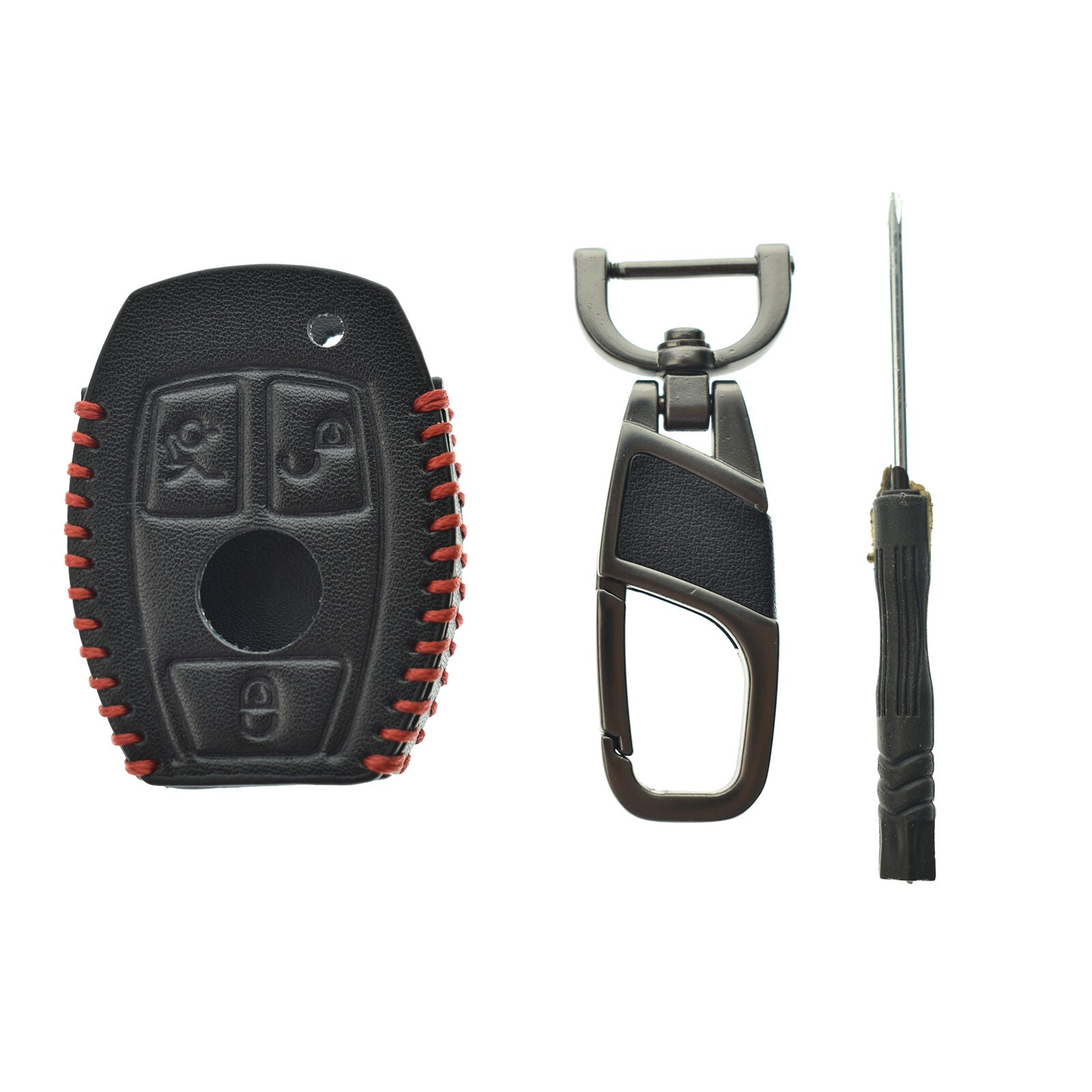 Leather Car Key Fob Case Cover Holder Bag For Mercedes Benz Remote 3 Buttons