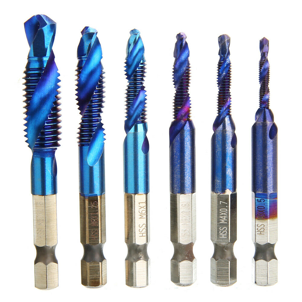 6PCS Hand Tap Drill Bits HSS Screw Spiral Point Thread High Speed Steel Hex
