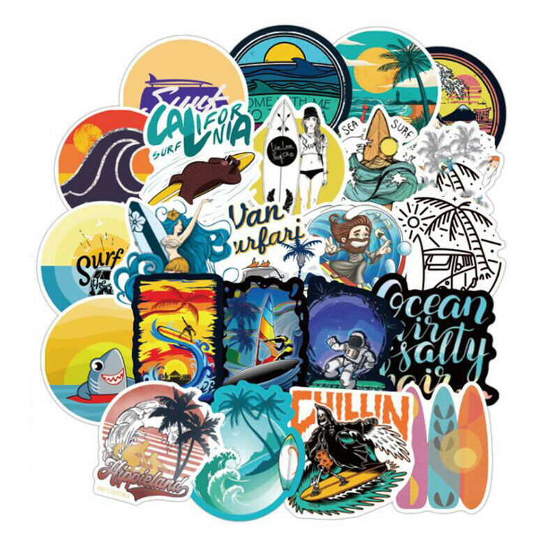 100Pcs Surf Summer Beach Surfing Stickers For Car Styling Motorcycle Luggage