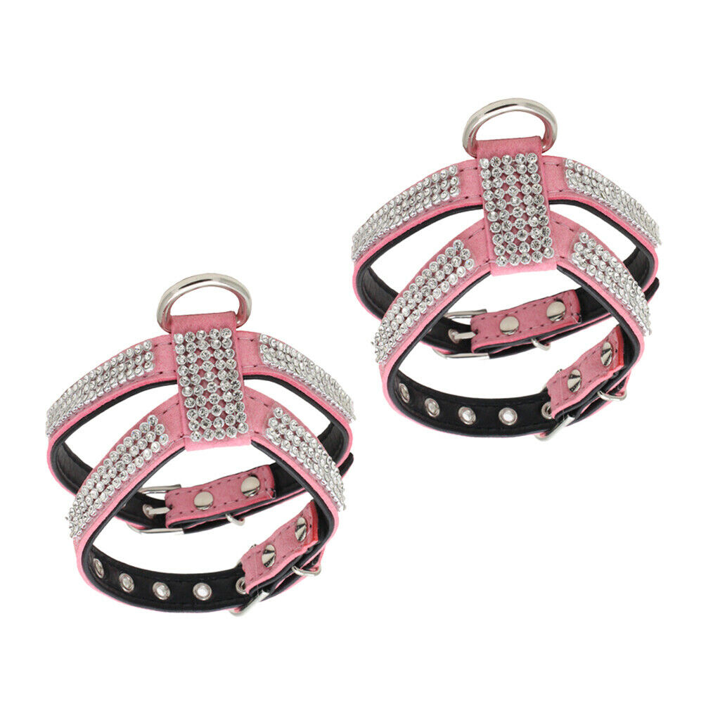 2pcs Bling Diamond Crystal Collar Pet Cat Dog Harness Chest Strap Lead